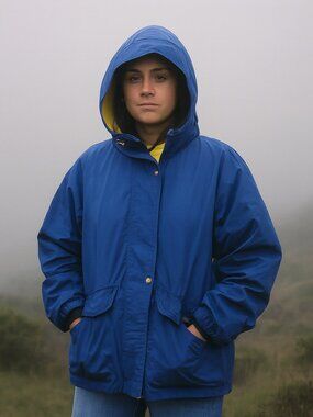 Vintage 80s London Fog Yellow and Blue Winter Coat Jacket Double Zipper Size M